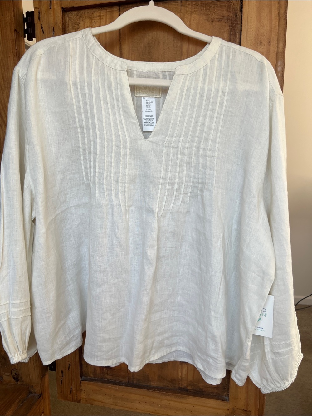 Sigrid Olsen Cream Linen Pintuck V-Neck Tunic XL NWT